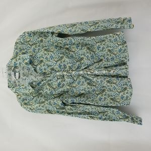 VANHEUSEN Stretch Green Blue White Paisley Western Rodeo V-Neck Blouse